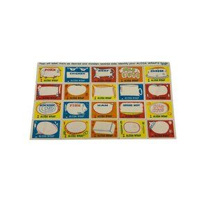 Vintage Alcoa Wrap Food ID Gummed Stamp Set 20 Labels 1960s Kitchen Decor